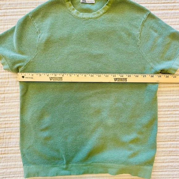 Zara Green Ridged Knit Short Sleeve Top, Size M - Picture 5 of 8